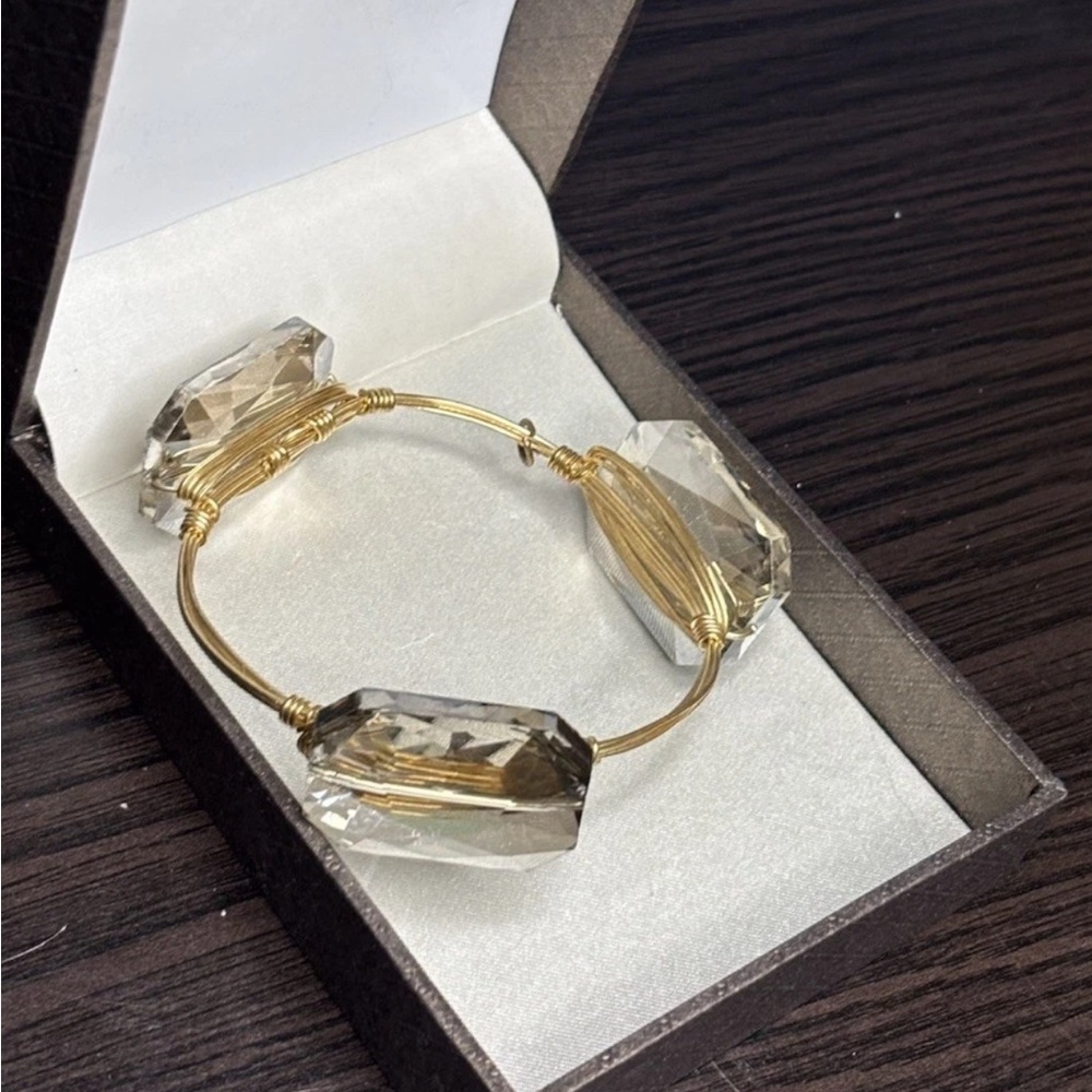 BOURBON & BOWTIES BANGLE BRACELET Smoky Faceted Crystal Statement Chunky Boho - Picture 5 of 8